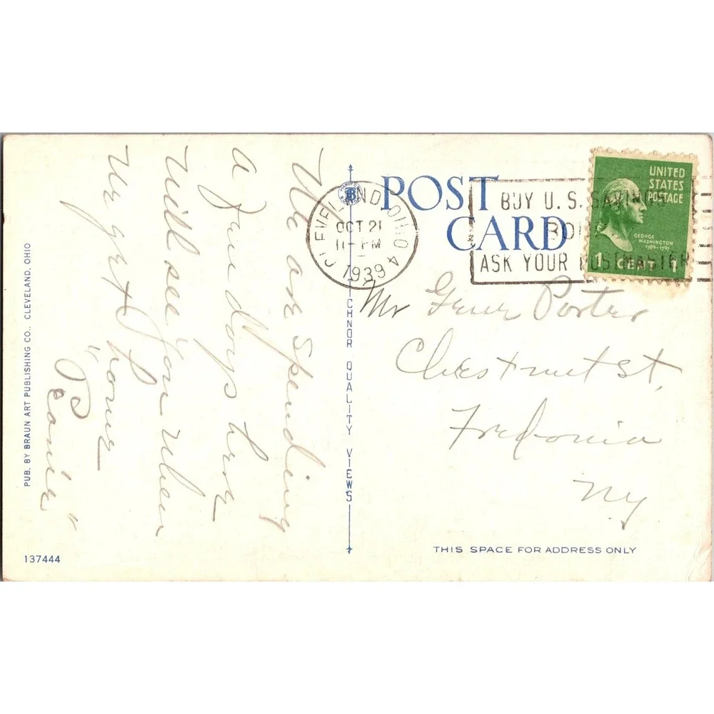 Vintage Cleveland Ohio Street Scene‎ Linen Postcard Hotel Hollenden 1939